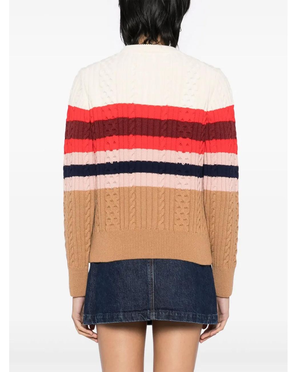 Maison Kitsuné Red Striped Cable Jumper