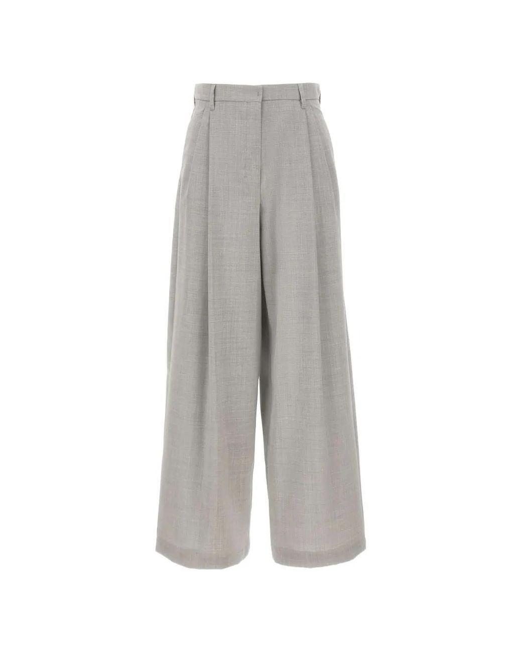 Max Mara Gray Pleated Wide-Leg Trousers
