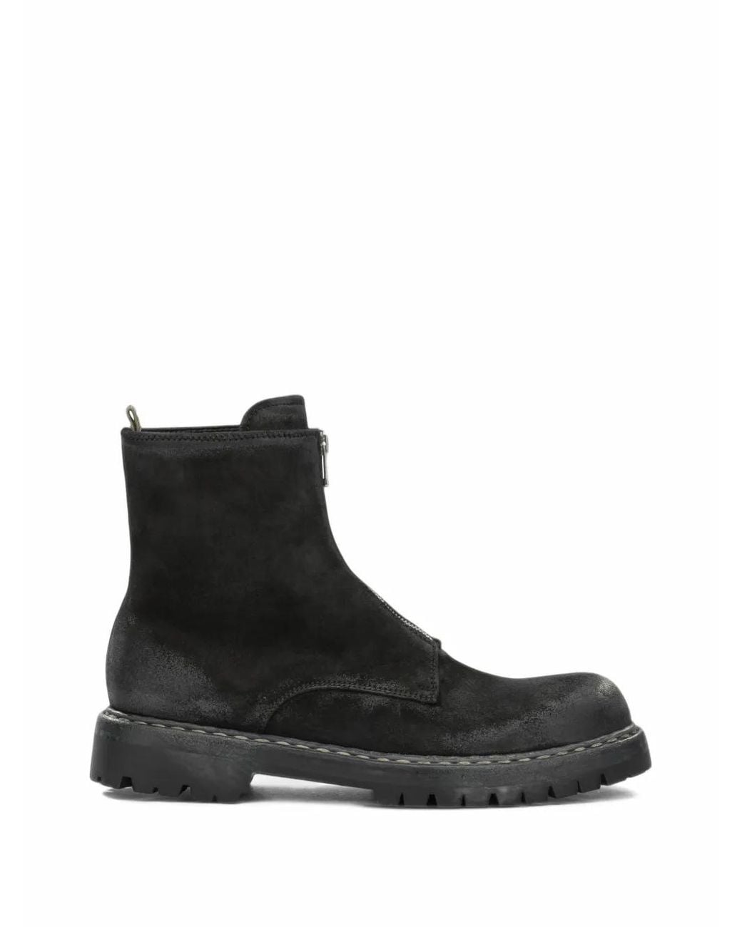 Officine Creative Black Bulla Dd Lug 114 Front-Zip Biker Boots for men