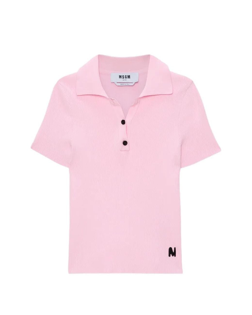 MSGM Pink Polo En Maille À Design Côtelé