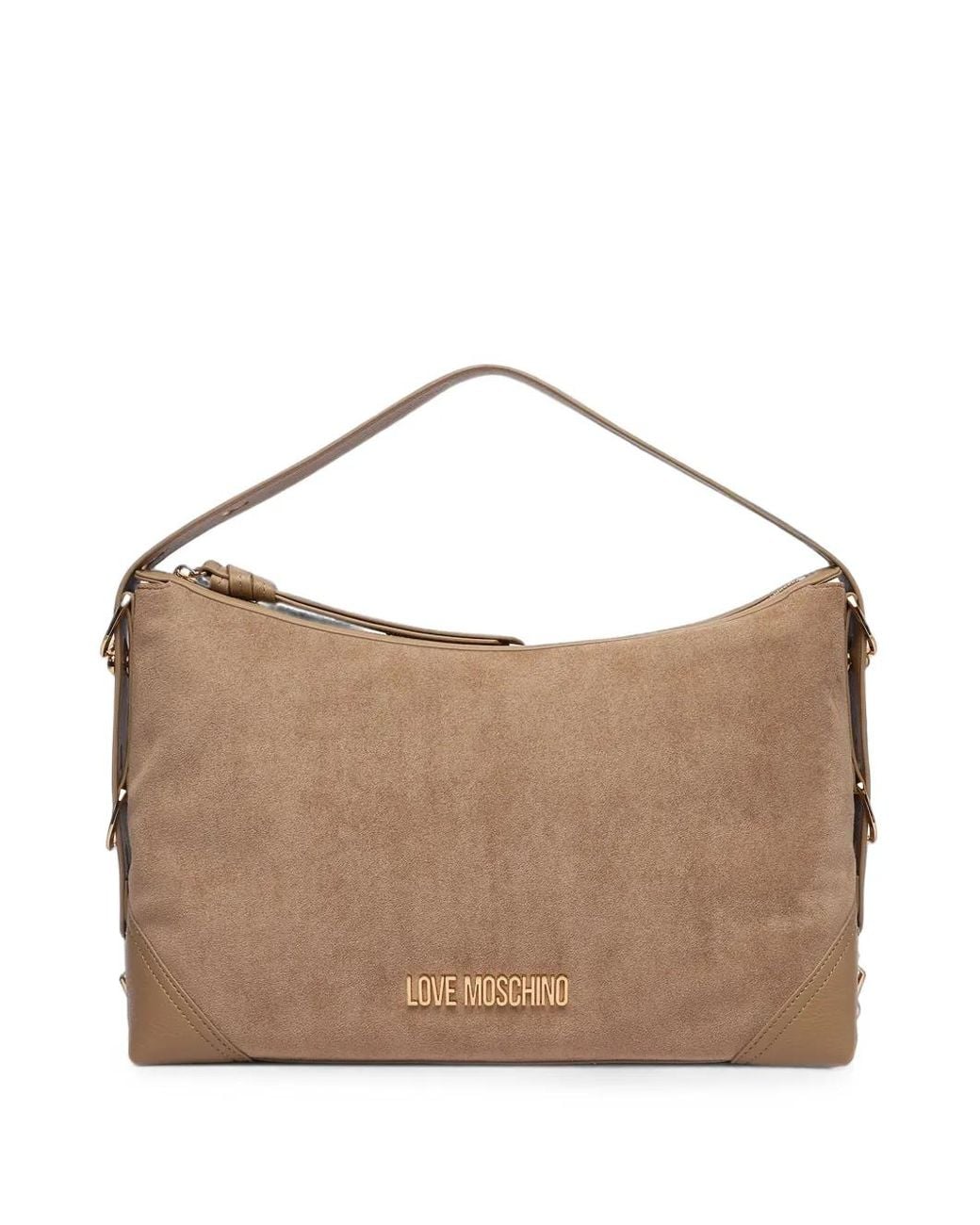 Love Moschino Brown Logo-Plaque Suede-Effect Tote Bag