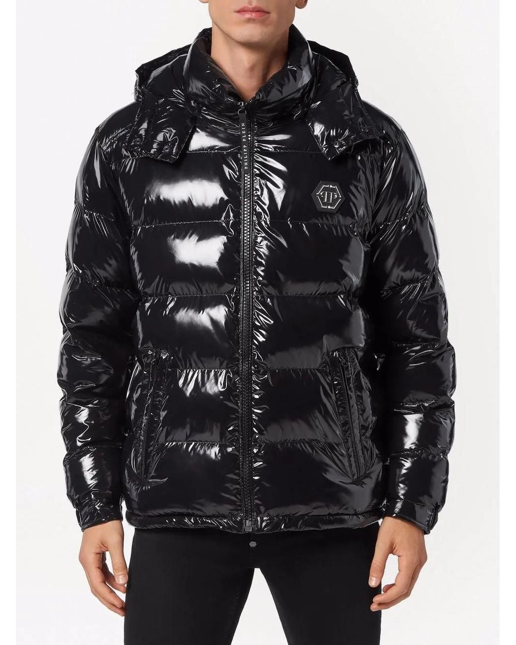 Philipp Plein Black High-shine Padded Jacket for men