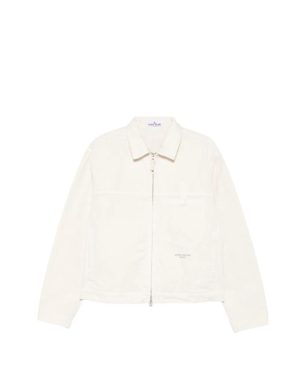 Stone Island White 4100074 Slub Cotton Batavia-Tc_S.I. Marina Coach Jacket for men