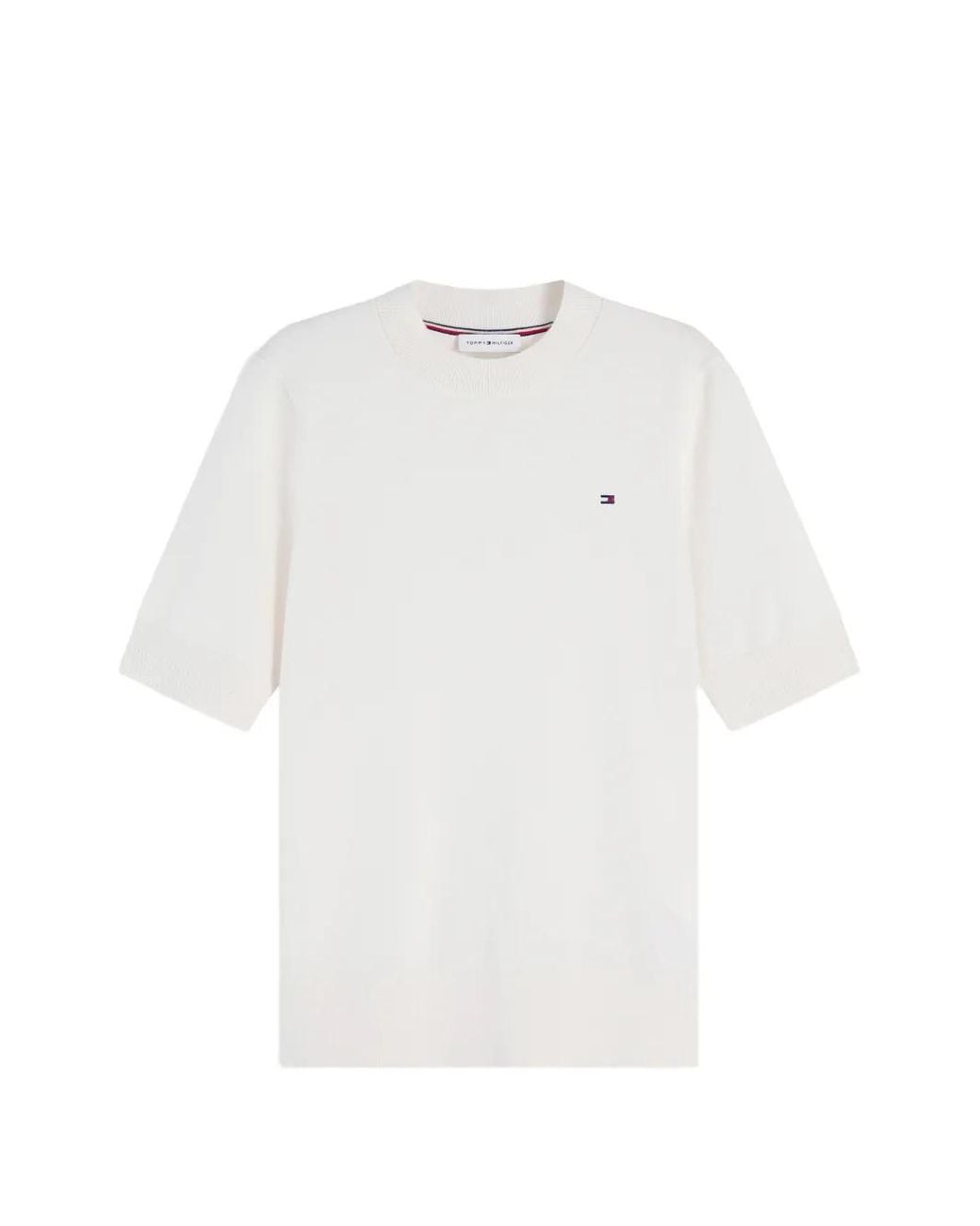 Tommy Hilfiger White Logo-Embroidered Short-Sleeve Sweater