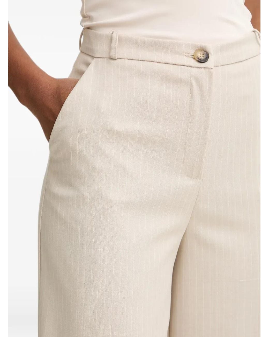 Haveone Natural Pinstripe-Pattern Wide-Leg Trousers