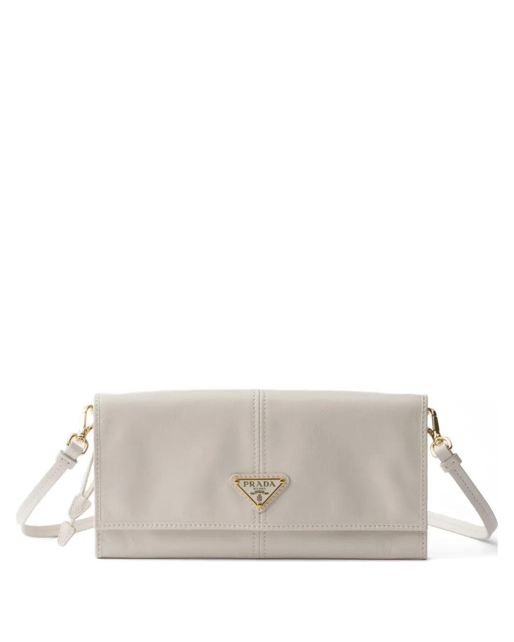 Prada Gray Portefeuille En Cuir À Bride Portée Épaule