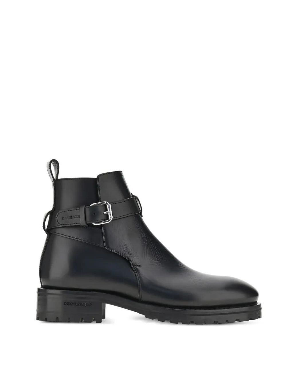 DSquared² Black Buckled Leather Ankle Boots for men