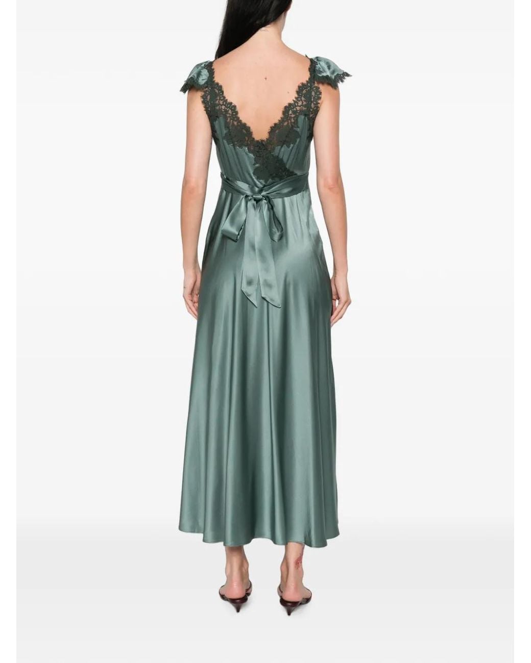 Doen Green Fiona Lace-Trim Satin Midi Dress