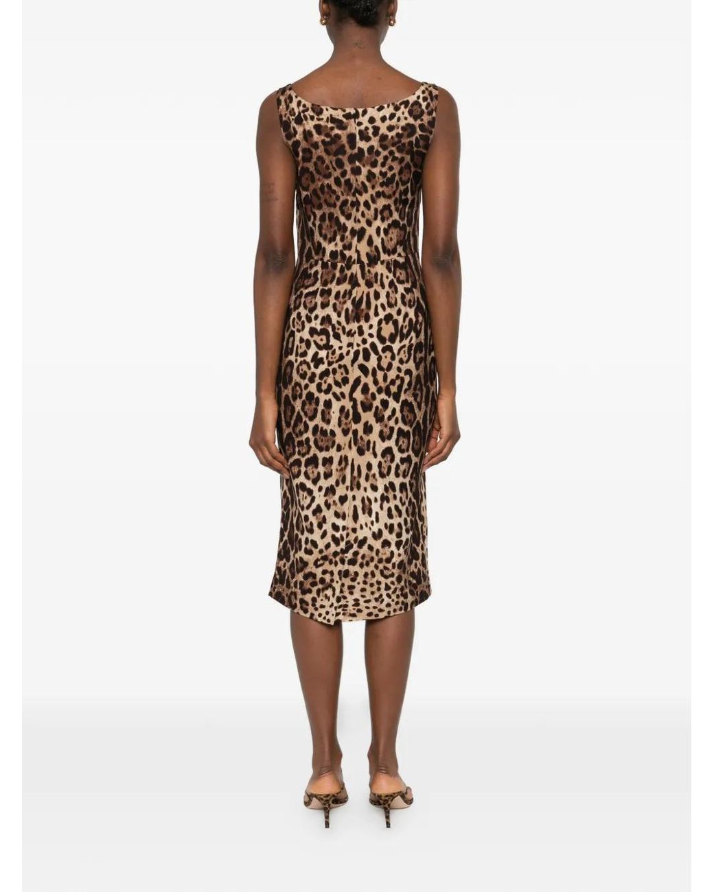 Dolce & Gabbana Natural Leopard-Print Silk-Blend Satin Midi Dress