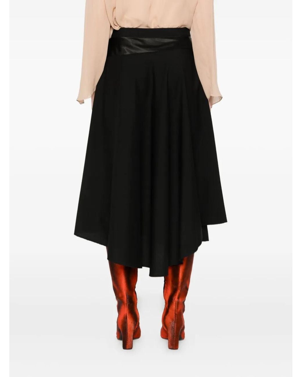 Marni Black Satin-Panel Midi Skirt