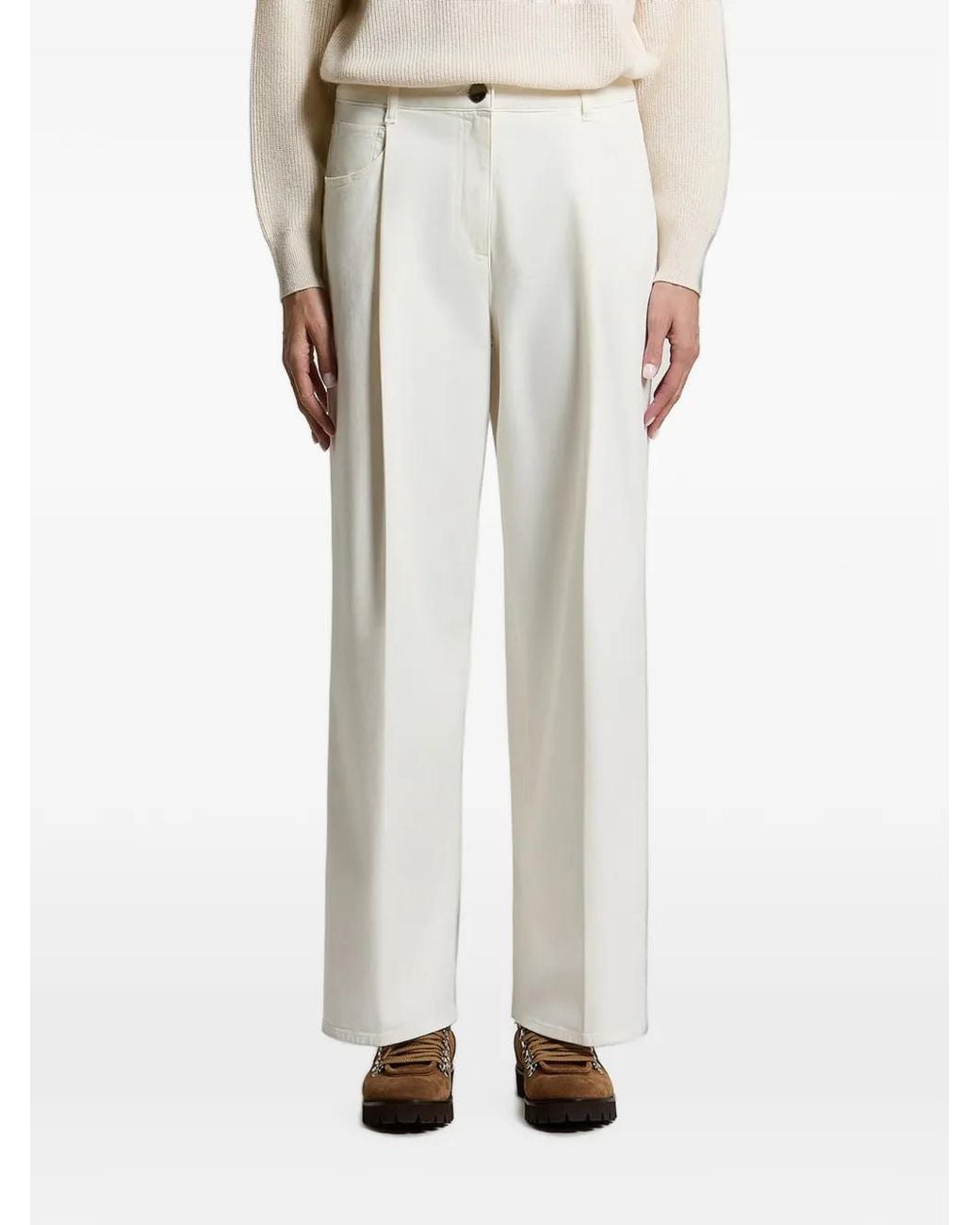 Peserico White Pleated Wide-Leg Trousers