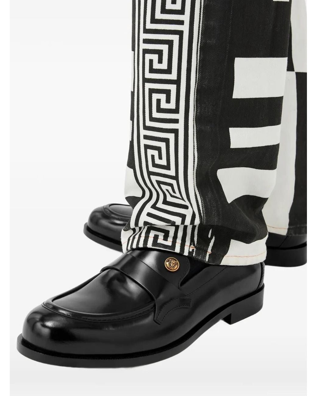 Versace Black Manu Leather Loafers for men