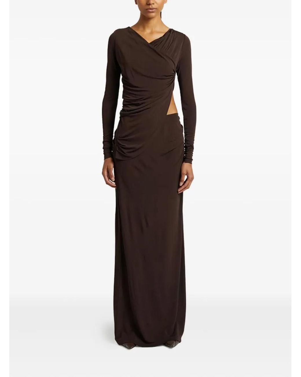 Christopher Esber Brown Cut-Out Draped Maxi Dress