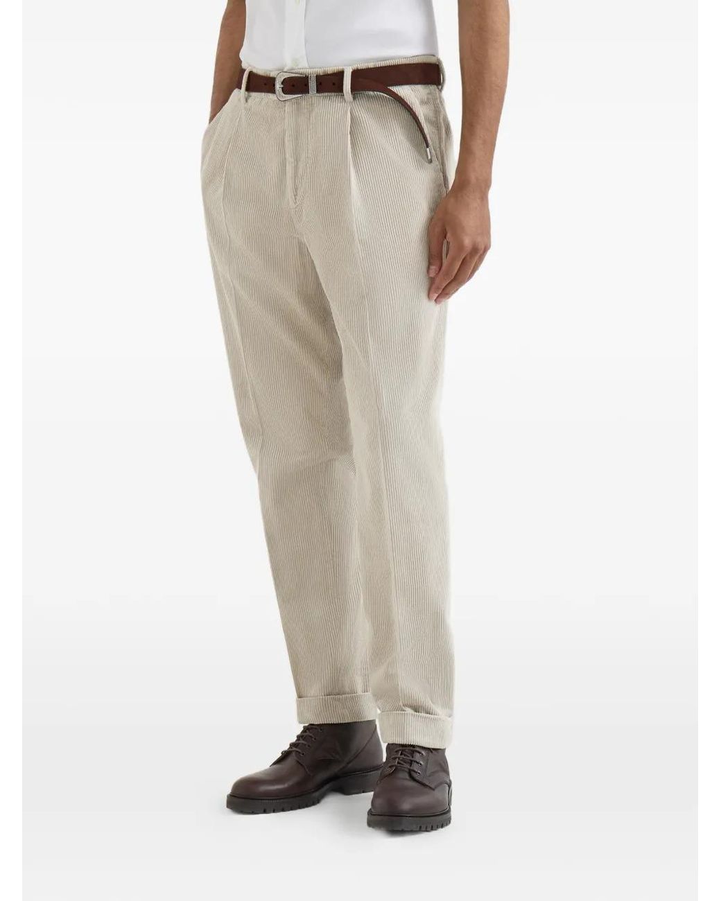 Brunello Cucinelli White Garment-Dyed Trousers for men