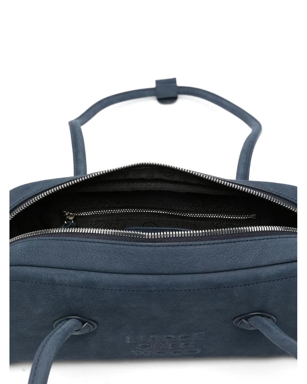 MARGE SHERWOOD Blue Embossed-Logo Nubuck-Leather Tote Bag