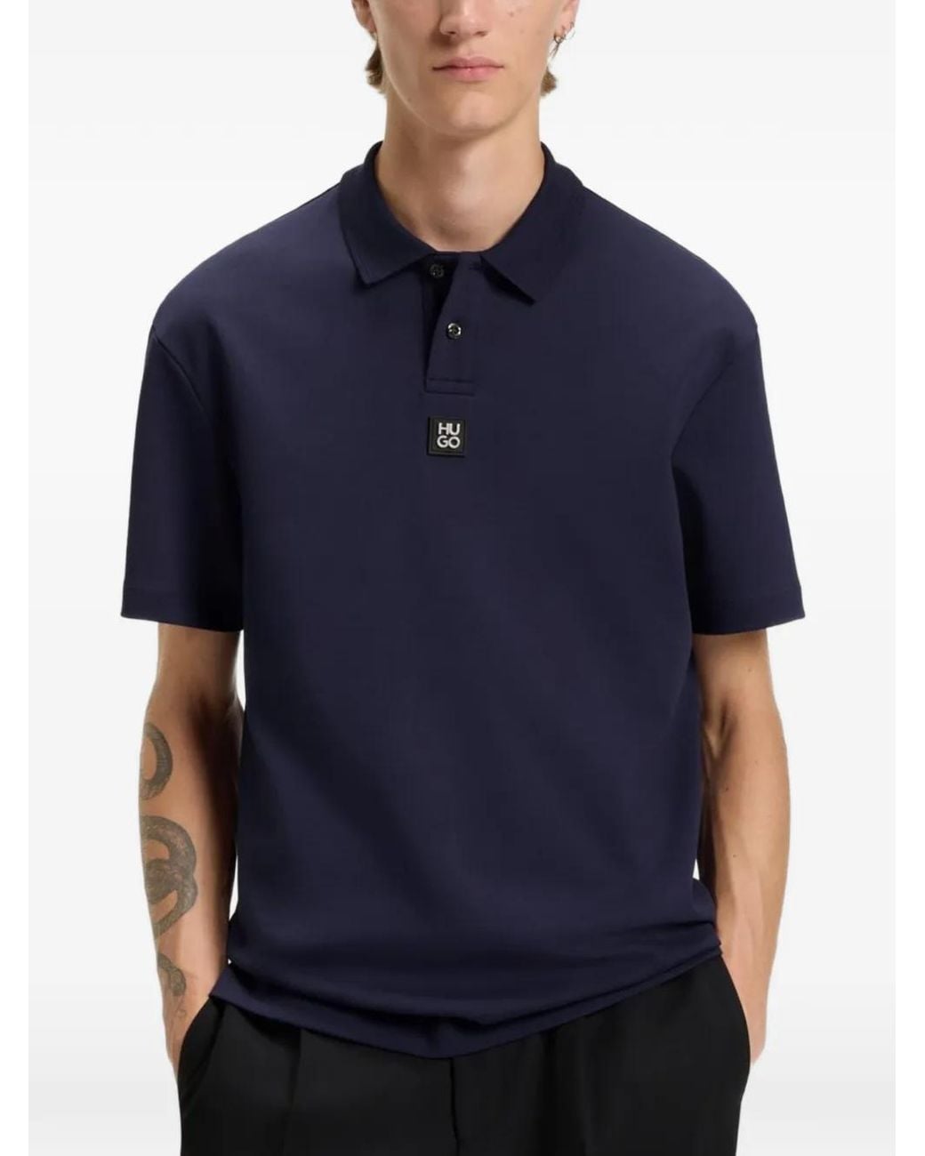 HUGO Blue Logo-Plaque Polo Shirt for men