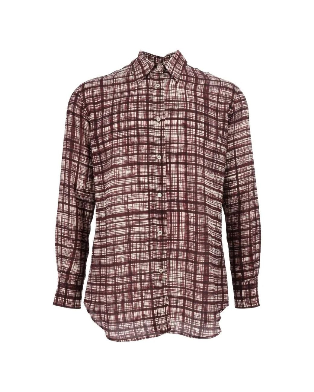 Aspesi Red Check-Print Silk Shirt