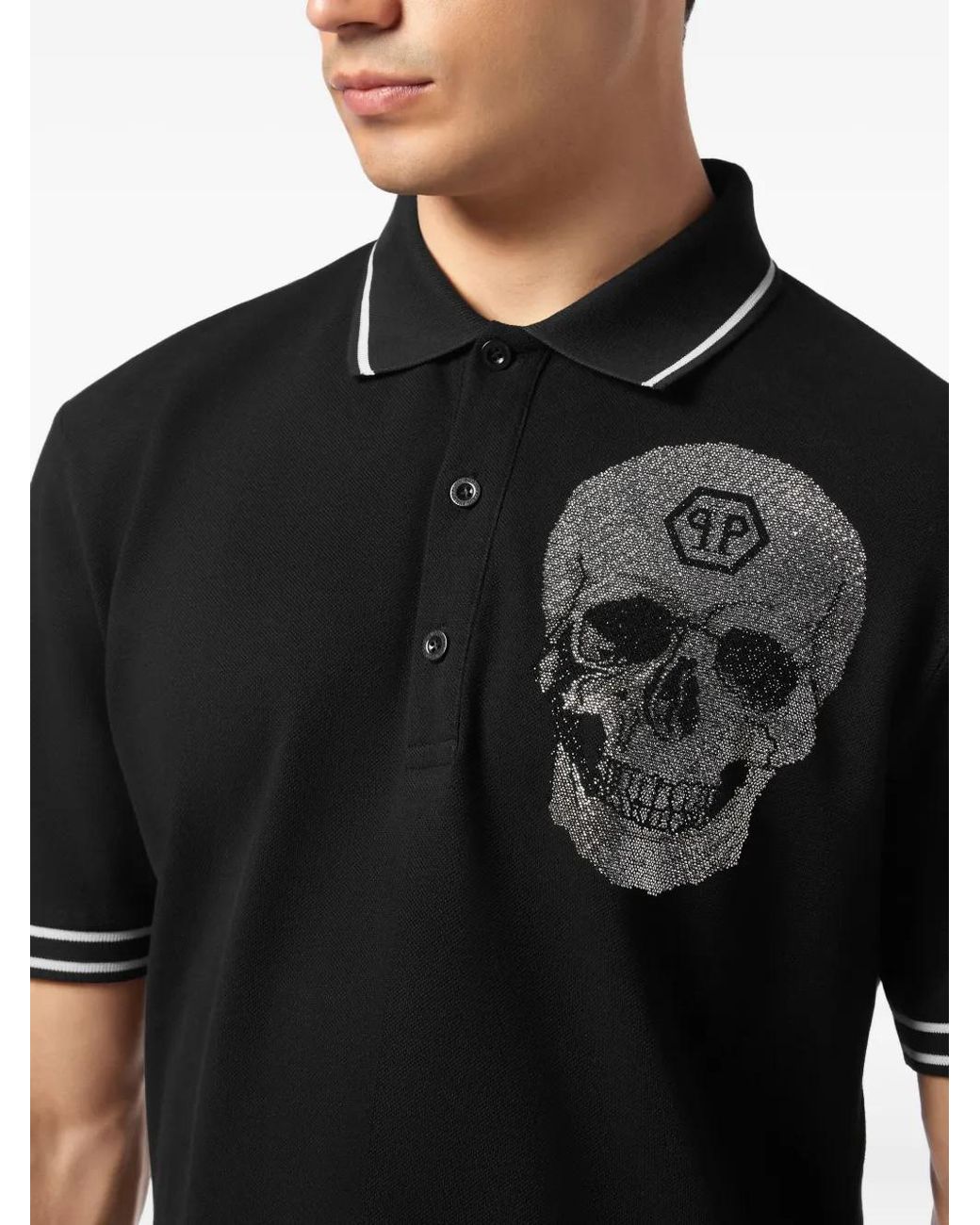 Philipp Plein Black Crystal-Embellished Polo Shirt for men