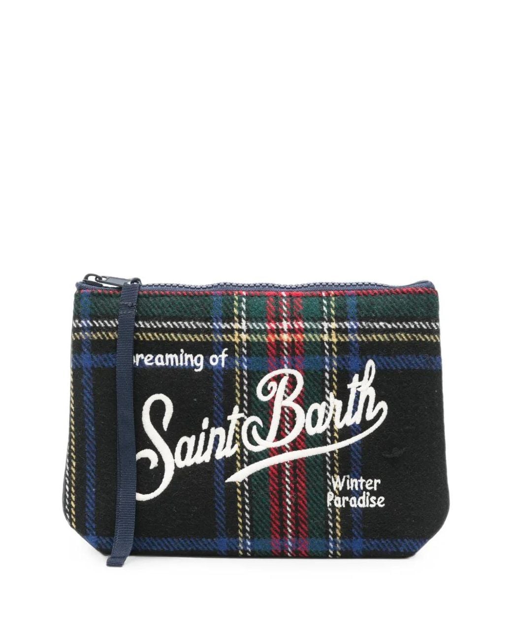 Mc2 Saint Barth Black Aline Tartan-Check Embroidered Clutch Bag