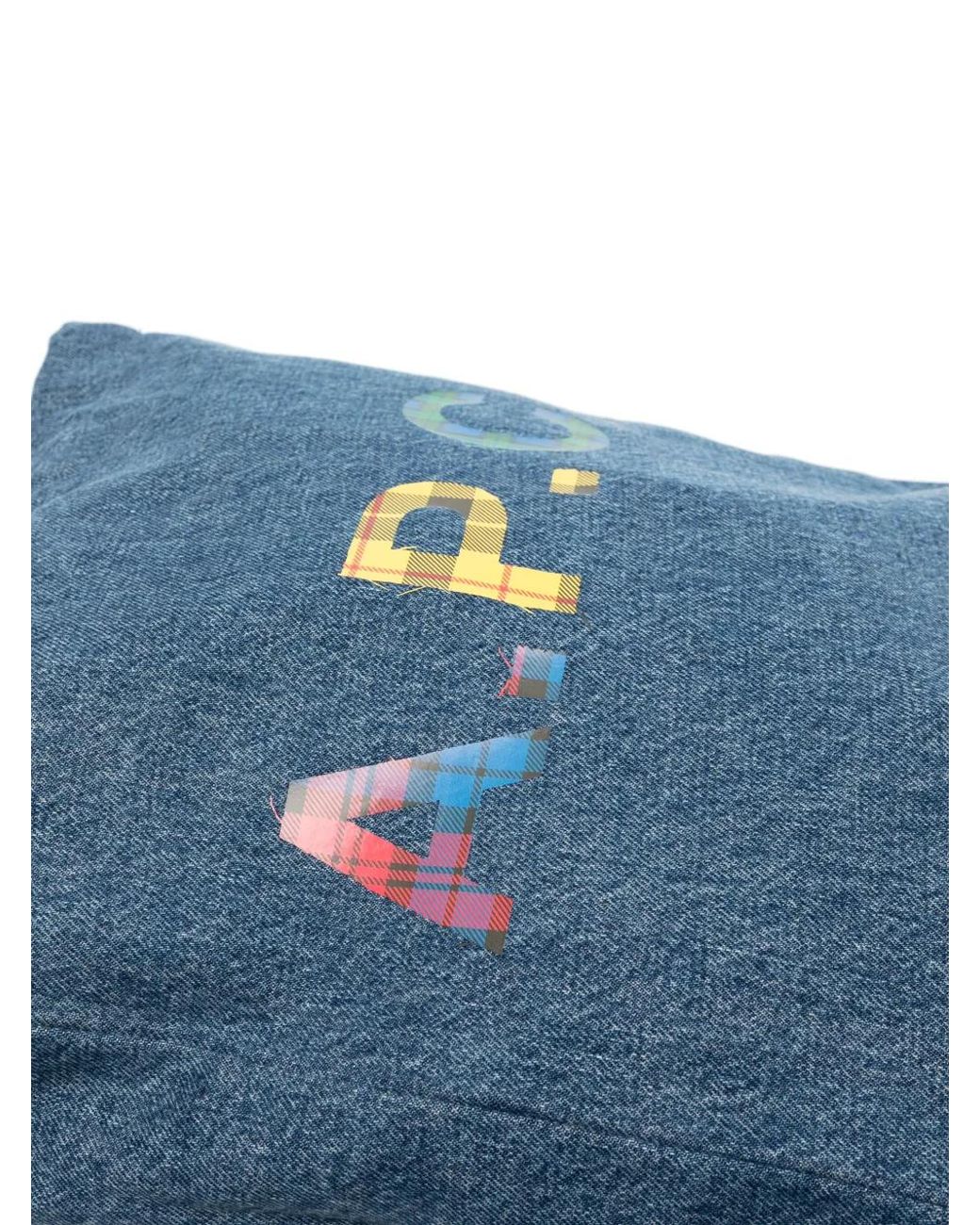 A.P.C. Blue Logo-Print Denim Tote Bag