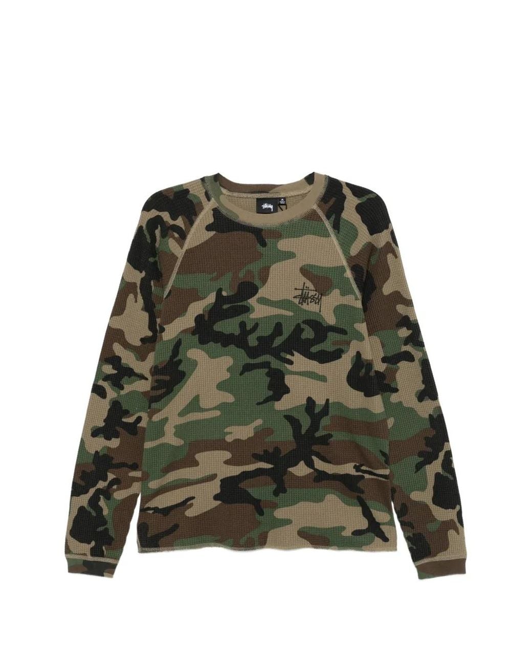 Stussy Green Camouflage Crew-Neck T-Shirt for men