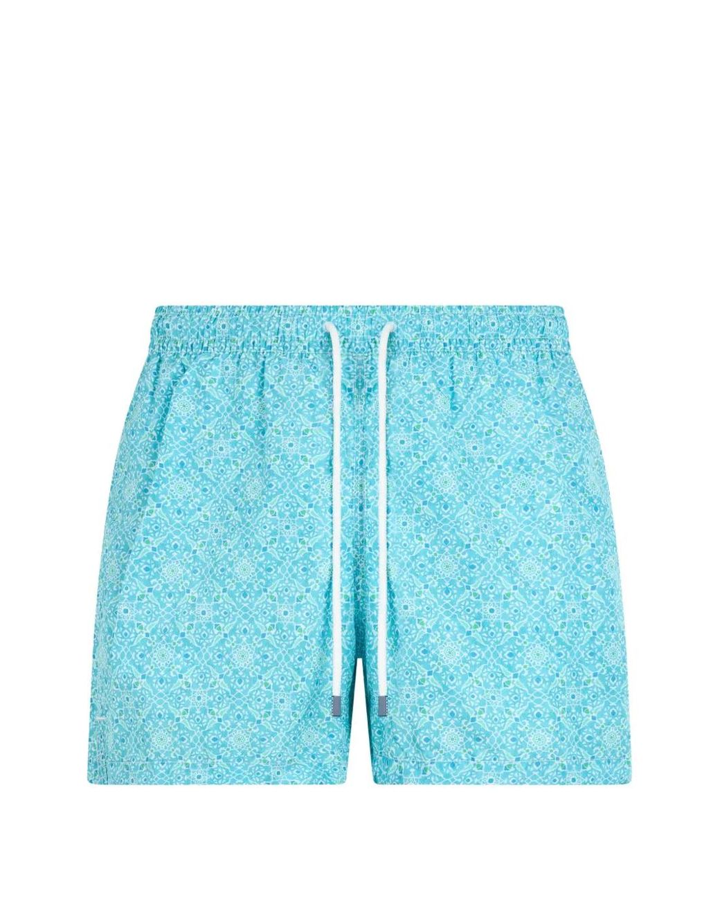 Fedeli Blue Geometric-Print Drawstring-Waist Swim Shorts for men