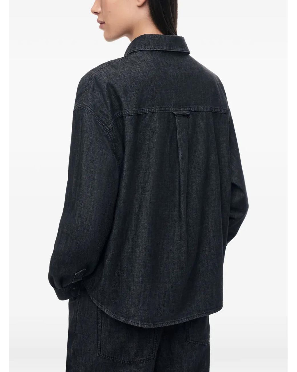 12 STOREEZ Black Chest-Pocket Denim Shirt