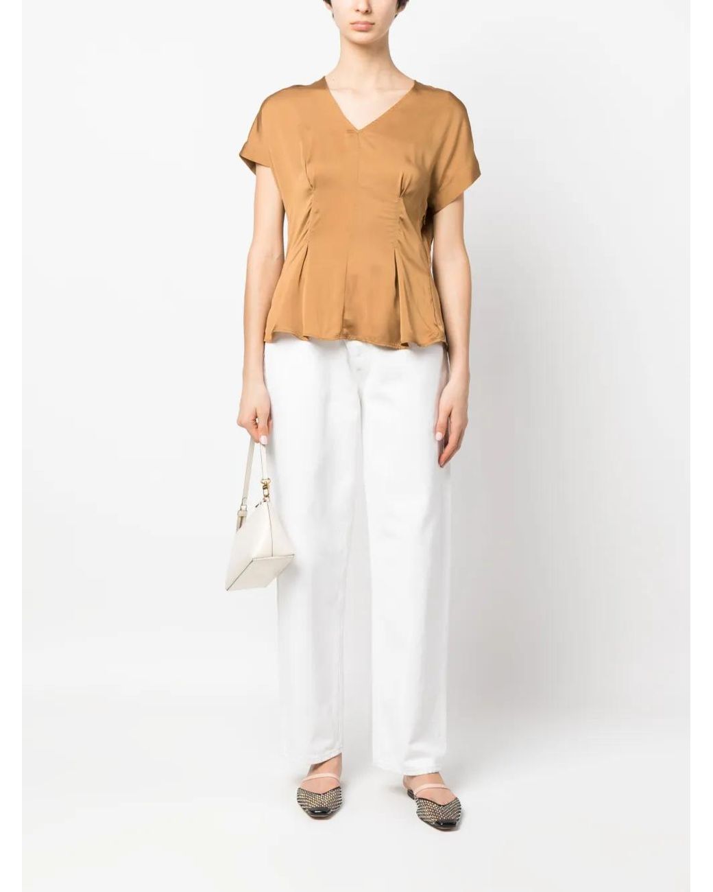 Aspesi Natural Satin-Finish Flared Blouse