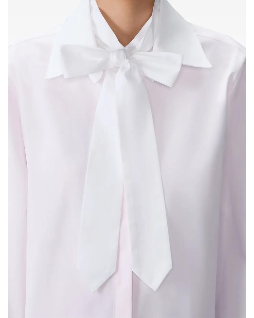 Thom Browne White Stripe Bow Blouse
