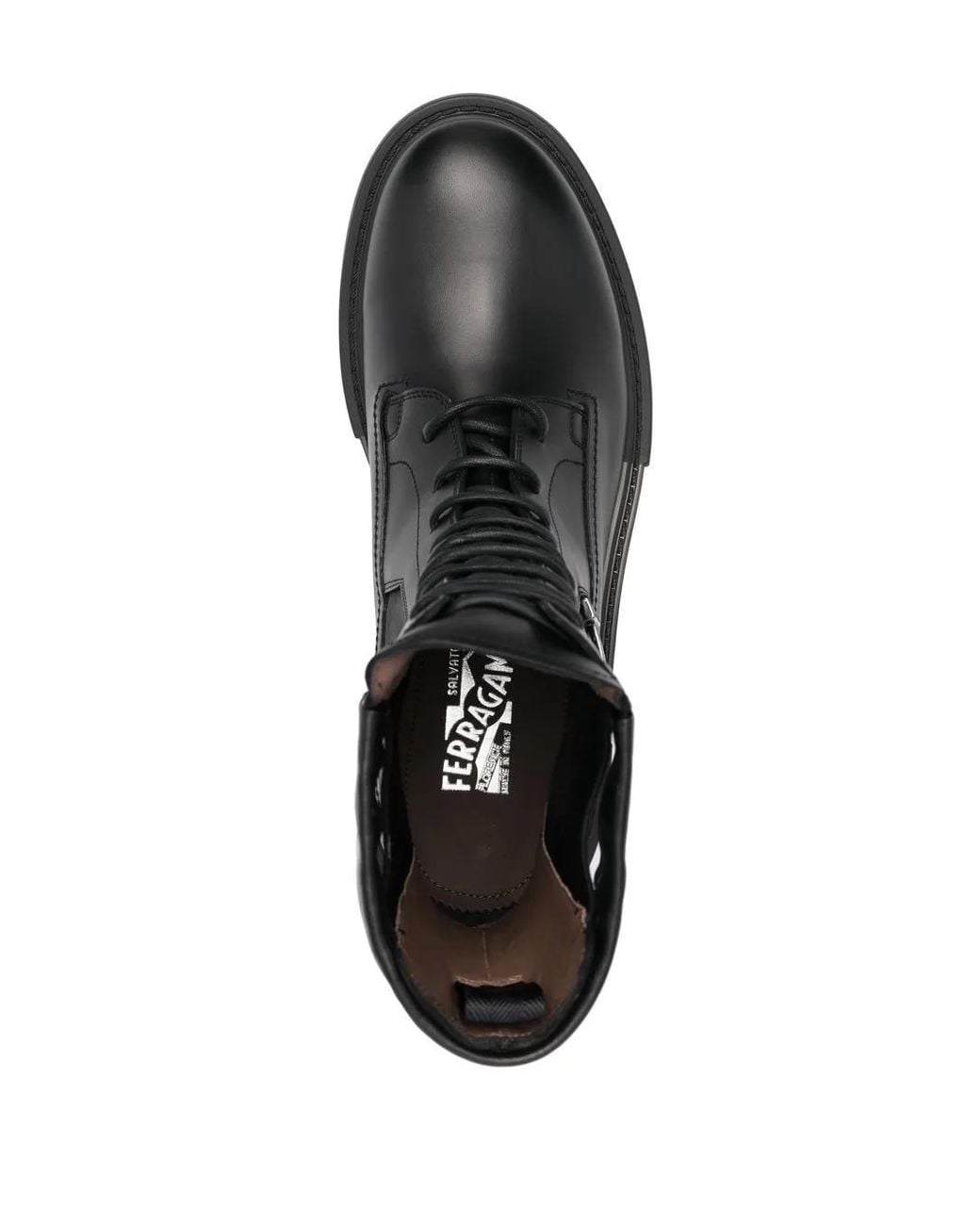 Ferragamo Black Ferragamo Lace-Up Leather Combat Boots for men