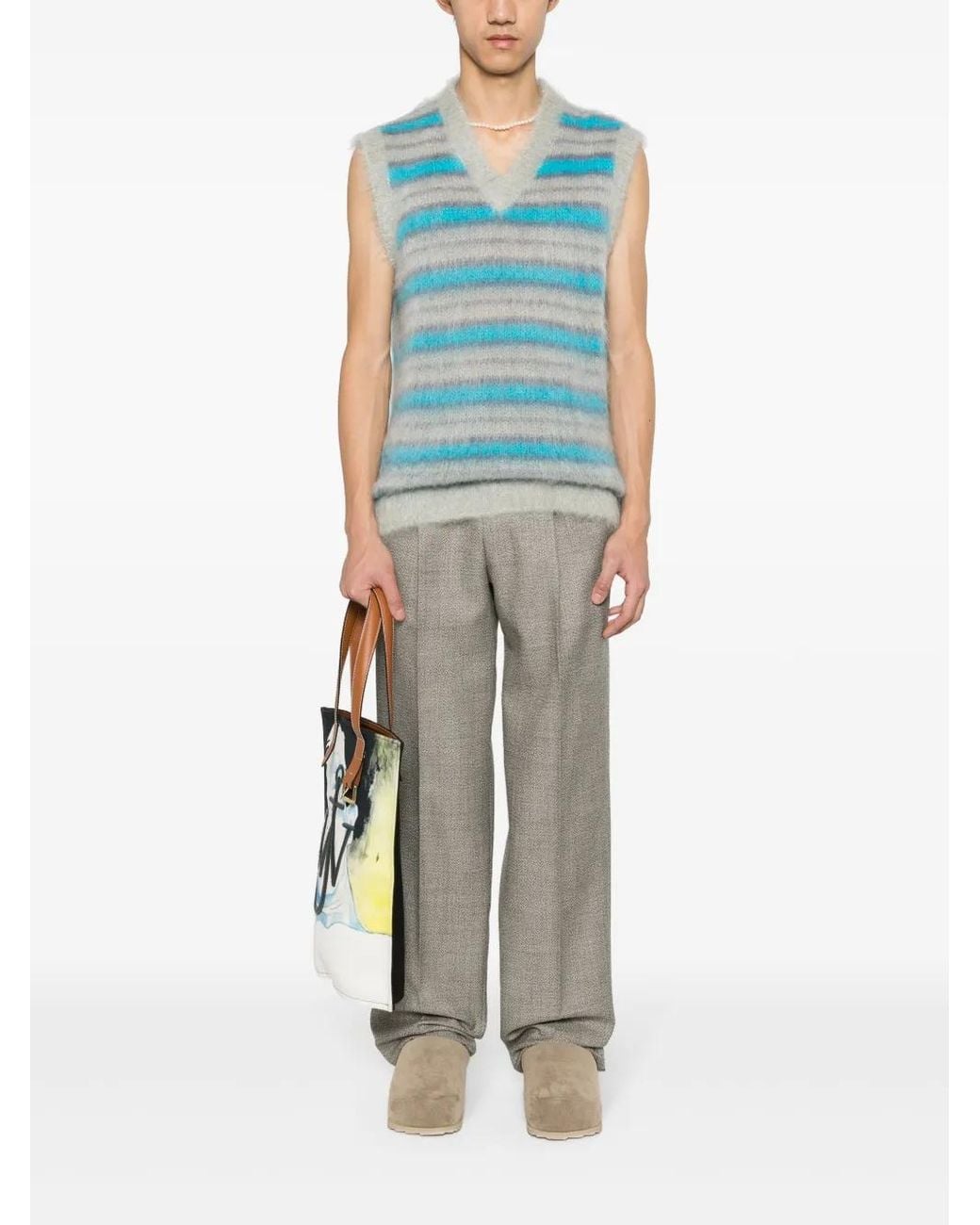 Marni Blue Striped-Pattern Knitted Vest for men