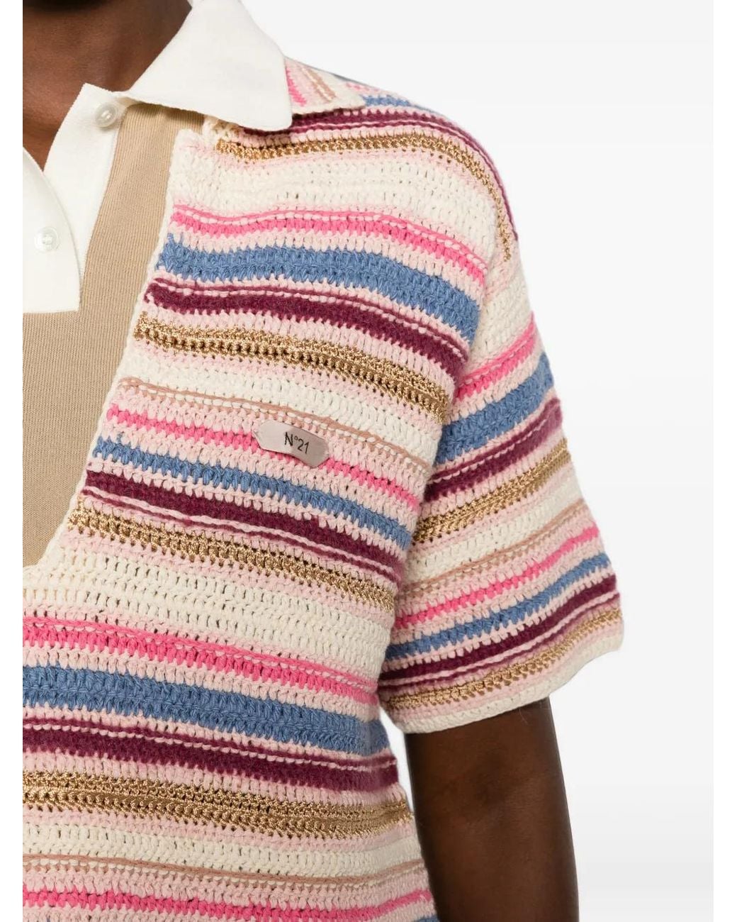 N°21 Pink T-Shirt En Crochet À Rayures