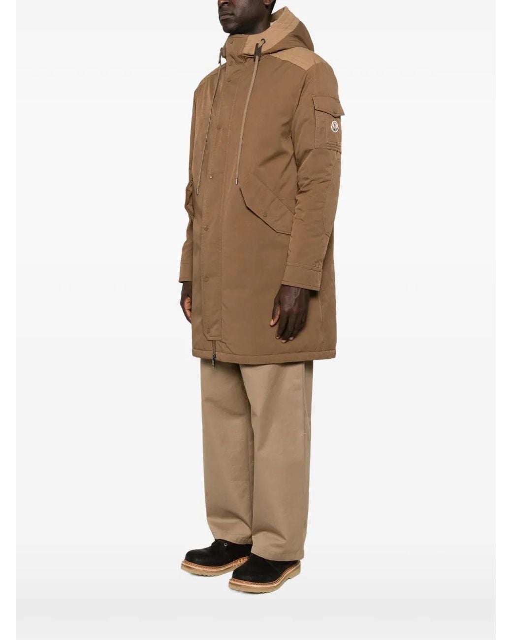Moncler Brown Hooded Logo-Patch Coat for men