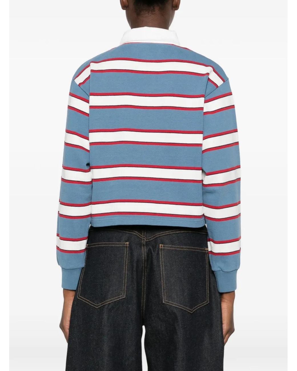 Sporty & Rich Blue Blondie Striped Long-Sleeve Polo Shirt