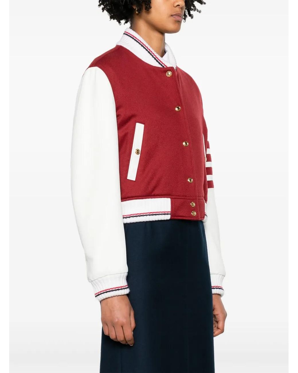 Thom Browne Red 4-Bar Stripes Varsity Jacket