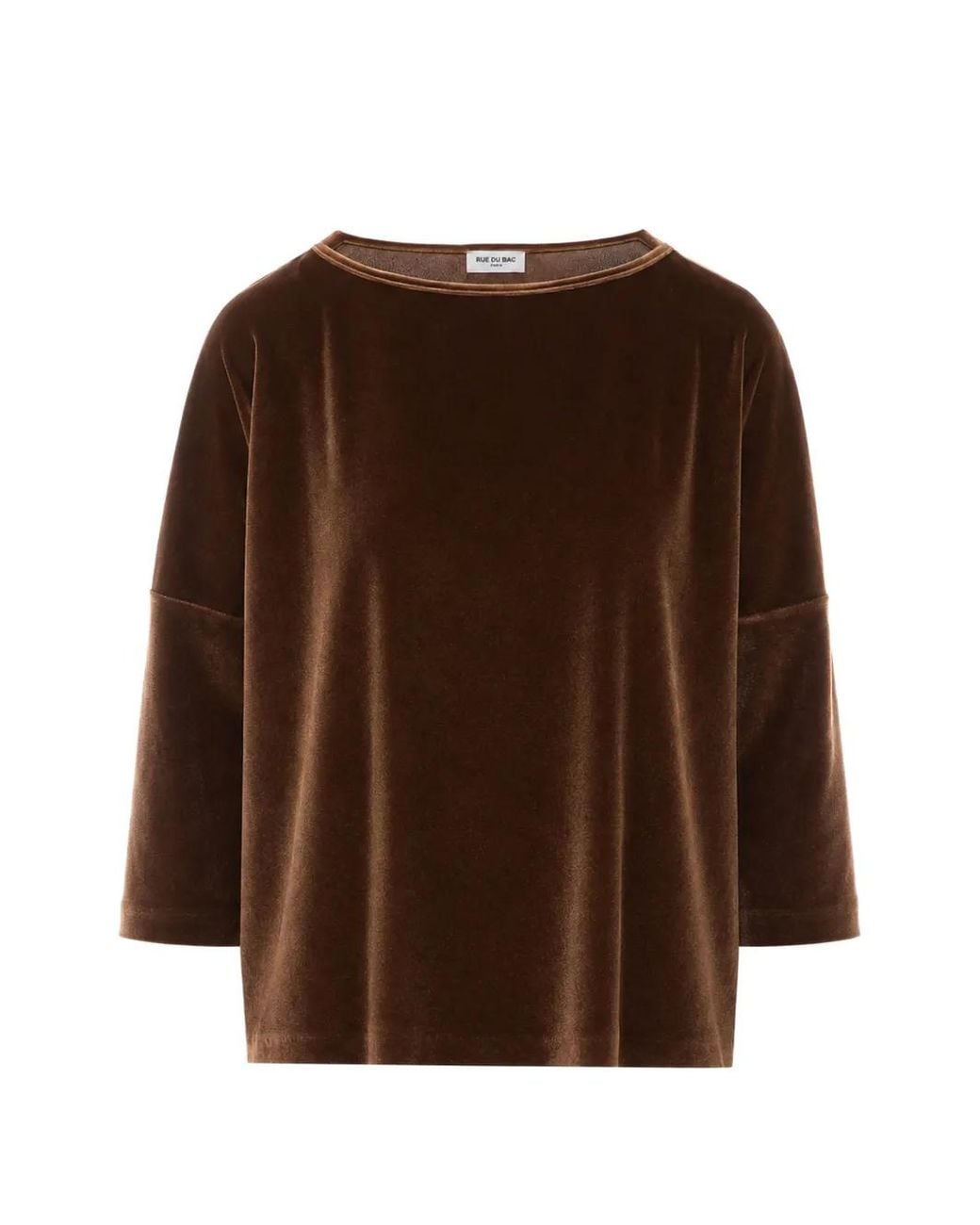 RUE DU BAC Brown Velvet-Effect Three-Quarter-Sleeve Blouse