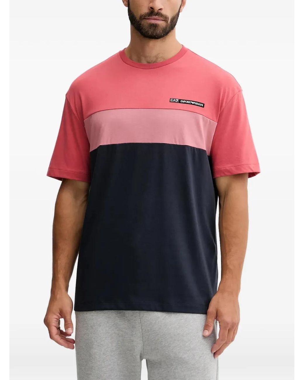 EA7 Pink Colour-Block Logo-Patch T-Shirt for men