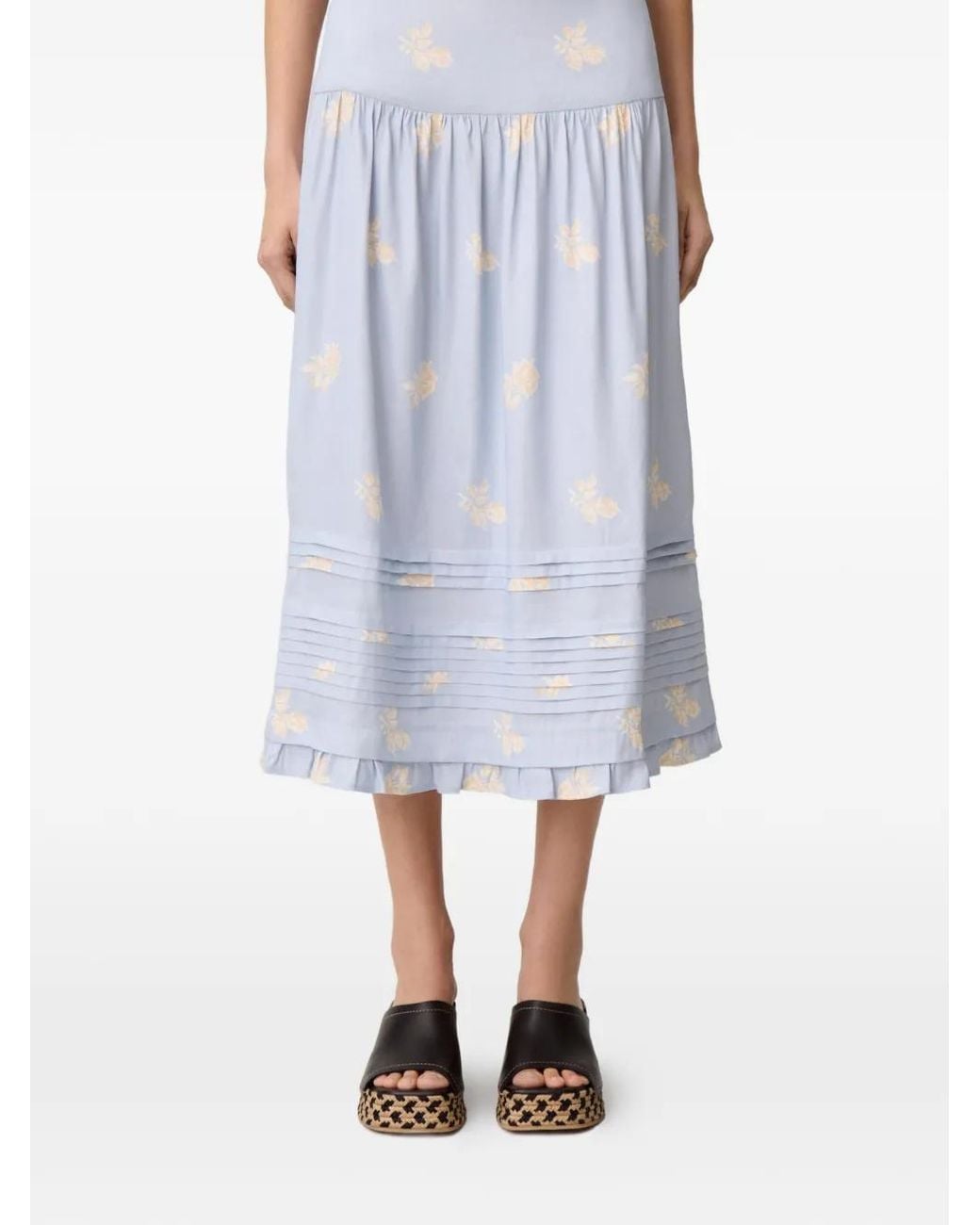 Jupe Trapèze Plissée À Fleurs Claudie Pierlot en coloris White