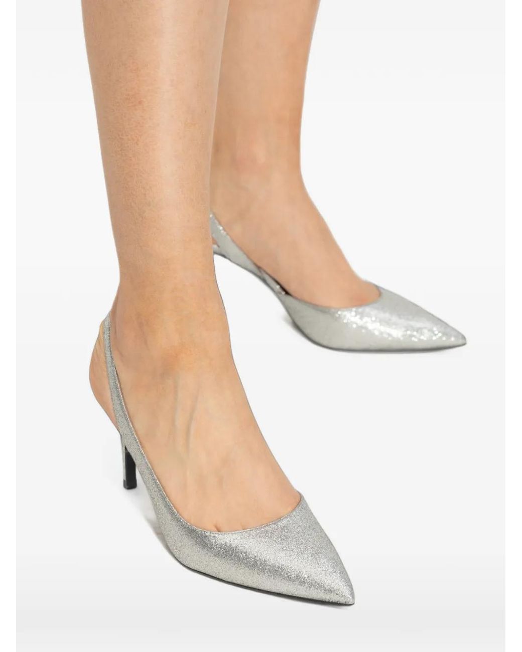 MICHAEL Michael Kors White Alina Glitter-Effect Slingback Pumps