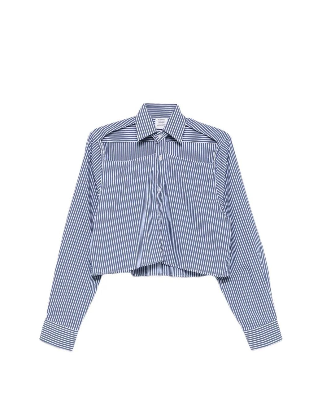 Vetements Blue Striped Cropped Shirt
