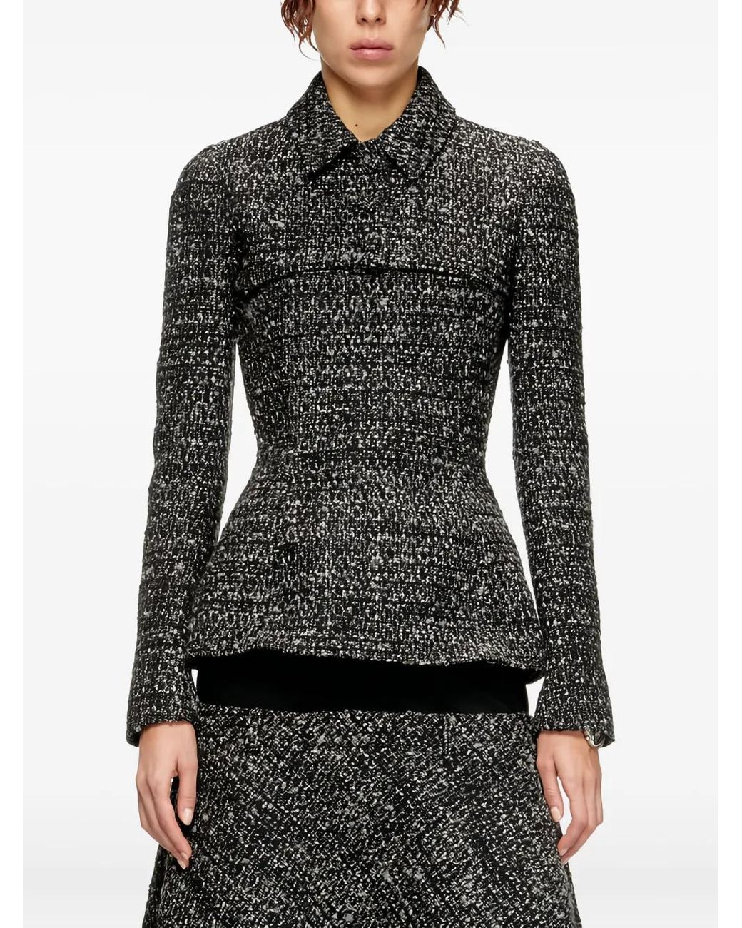 DIESEL Tweed-Texture Cropped Jacket in Black | Lyst