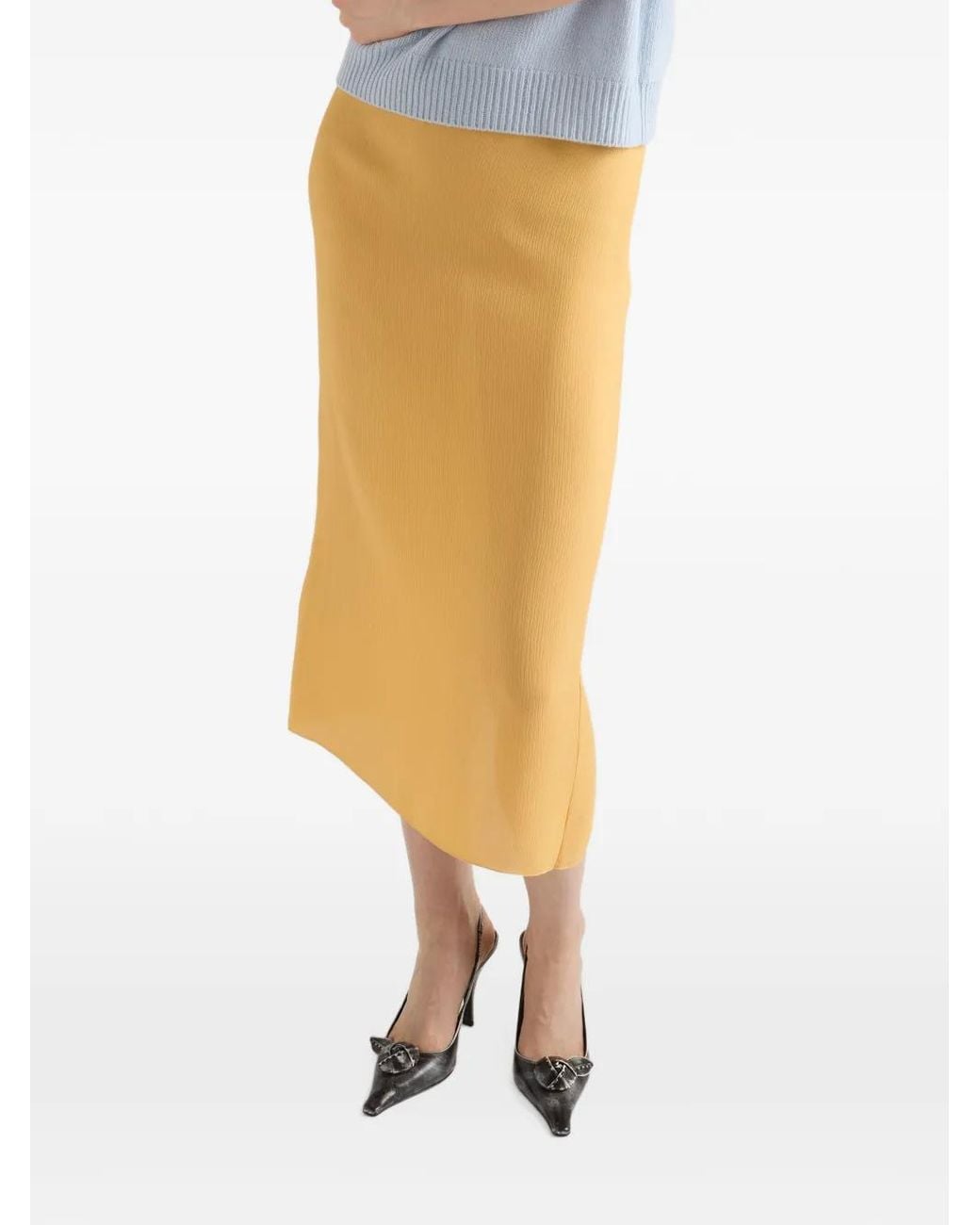 Prada Yellow Triple-Chiffon Midi Skirt