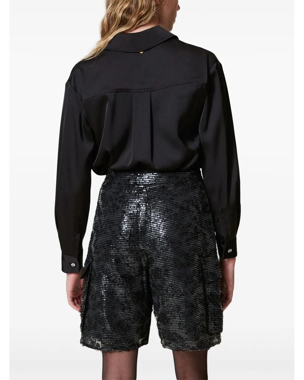 Twinset Black Sequin-Embellished Shorts