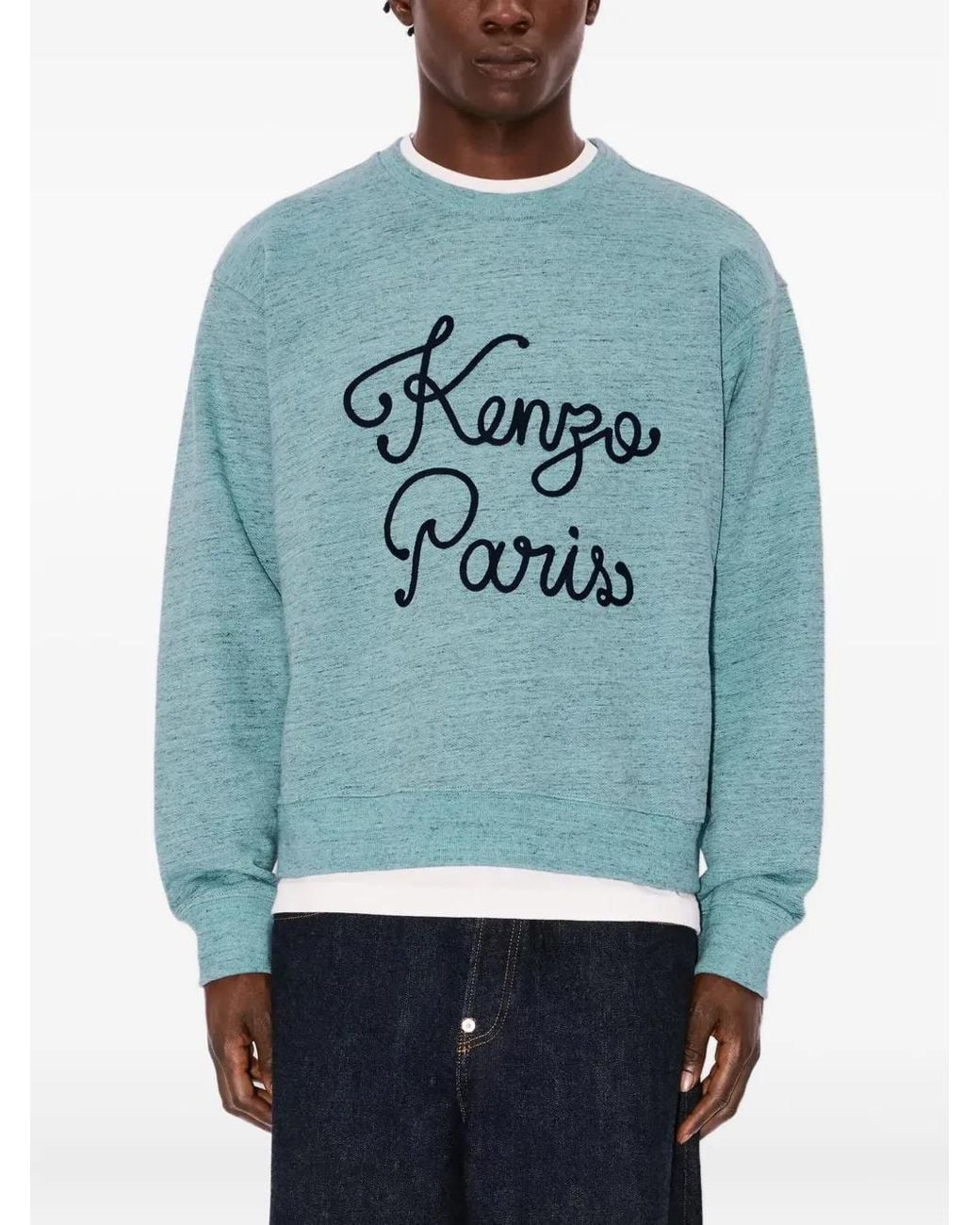 KENZO Blue Paris Chainstitch-Embroidered Logo Sweatshirt for men