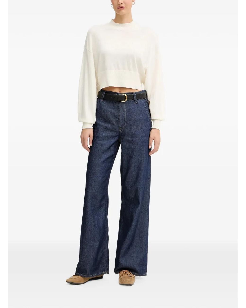 Benetton Blue Mock-Neck Cropped Sweater