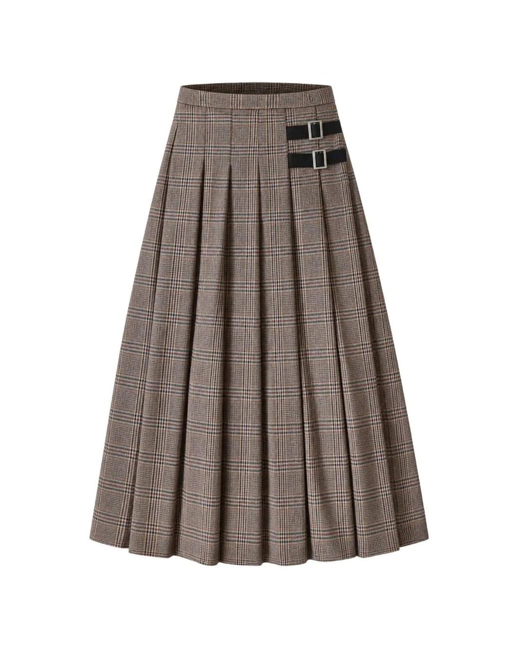 LE SULLY STUDIO Brown Buckled Pleated Prince Of Wales Check Skirt