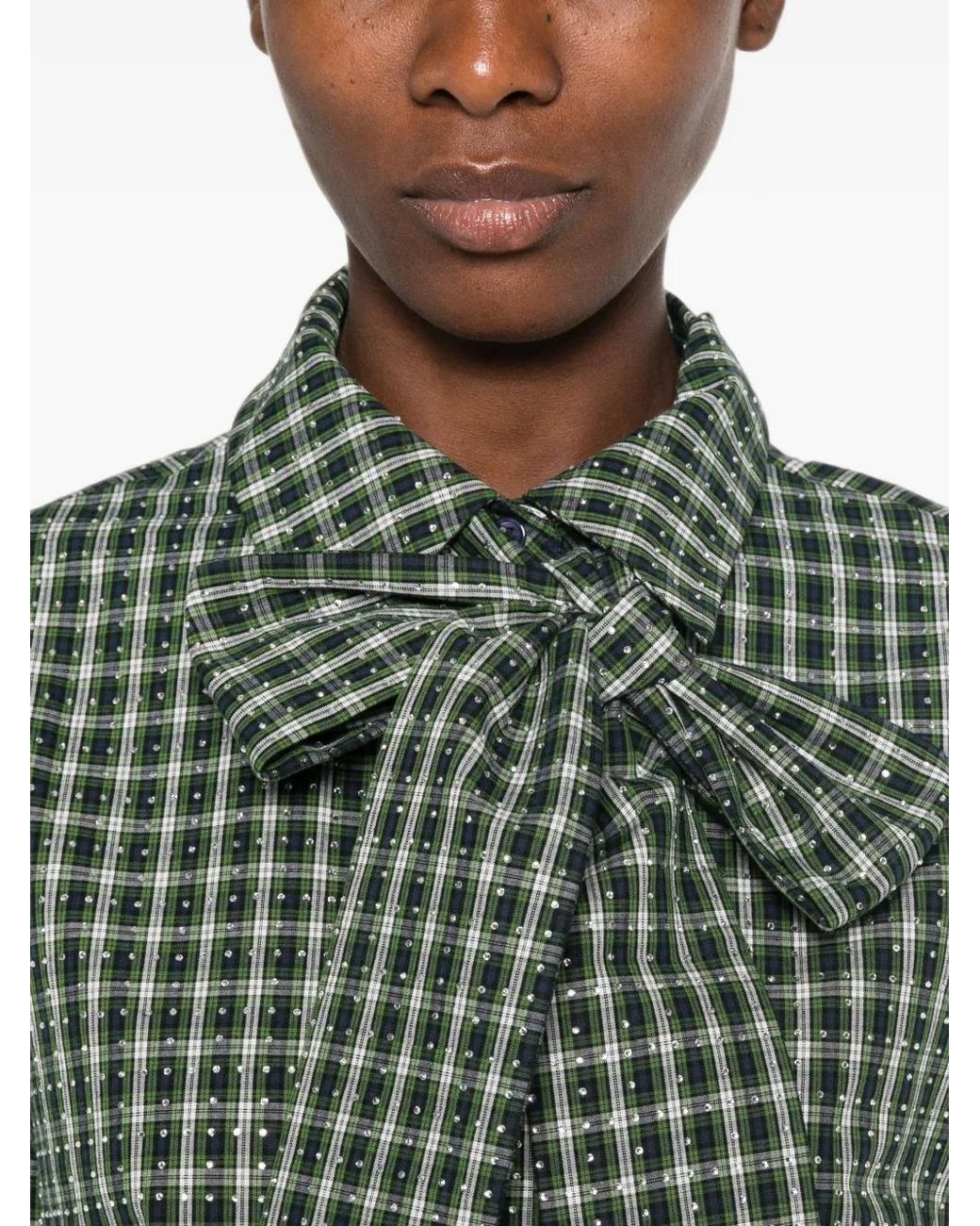 Maje Green Chemise À Carreaux Et Lavallière