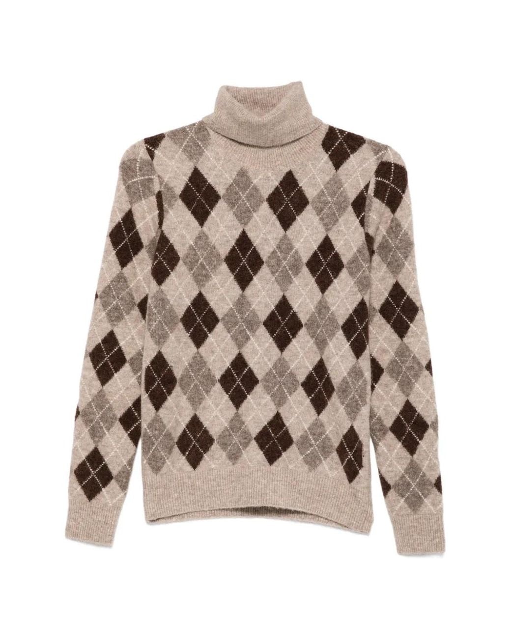 P.A.R.O.S.H. Brown Argyle-Knit Roll-Neck Sweater