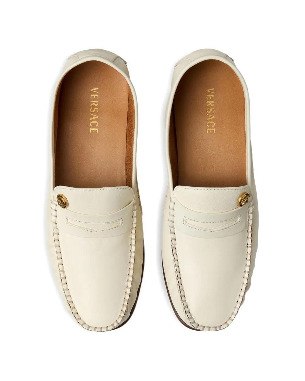 Versace White Guanto Leather Loafers