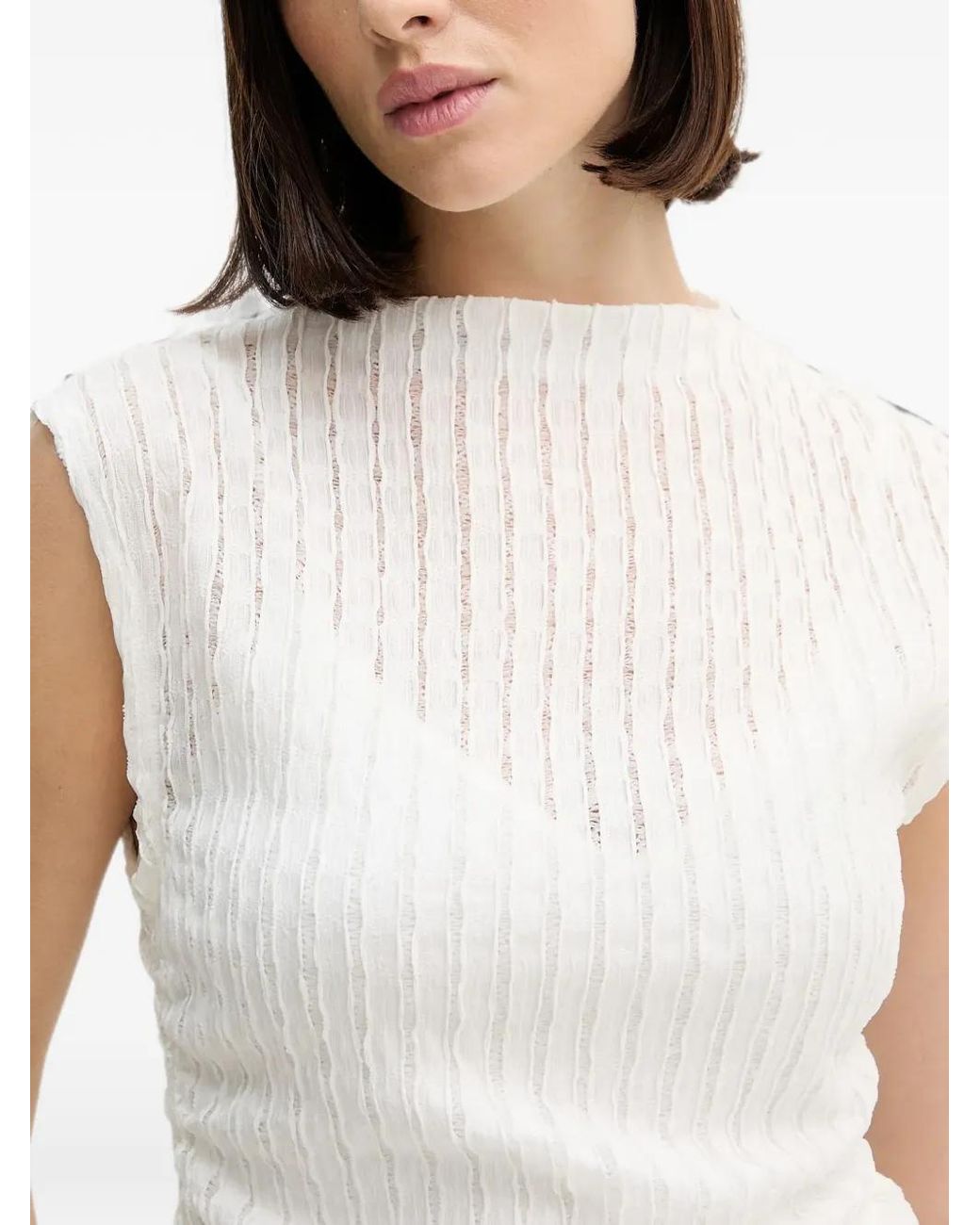 DKNY White Drawstring Sleeveless Top